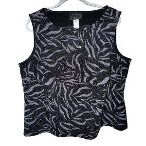 Alex Evenings Plus Size 2X Sleeveless Top Black & Silver Zebra Print Formal Glam